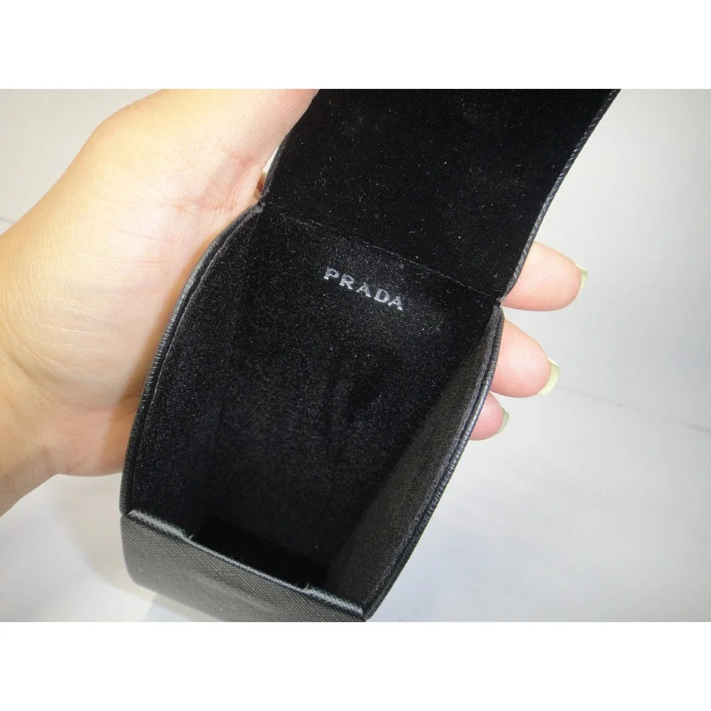 Prada Black Saffiano Leather Sunglasses Case Magnetic Hard Shell Eyewear Box EUC
